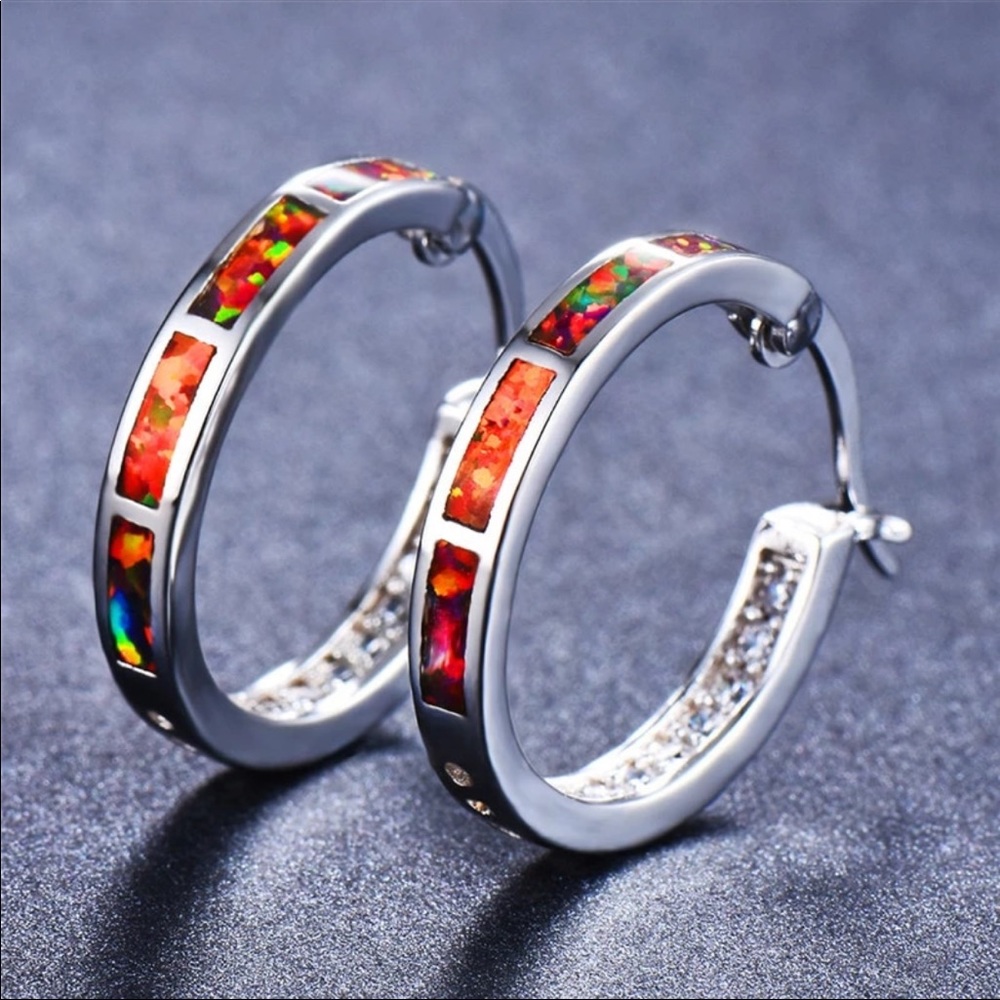 Brand new beautiful firerainbow opel hoop earrings